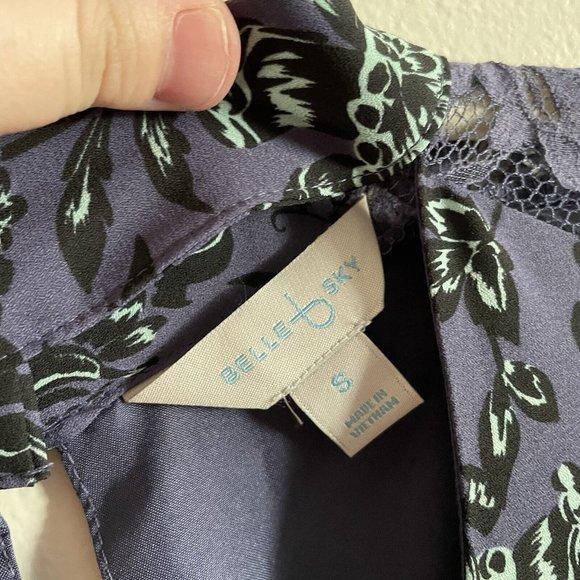 Belle+Sky Womn S Blue Floral Lace Detail Boho High Neck Cutout Tiered Maxi Dress - Picture 6 of 8